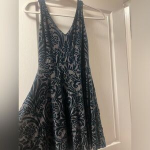 Green velvet burnout damask pattern dress